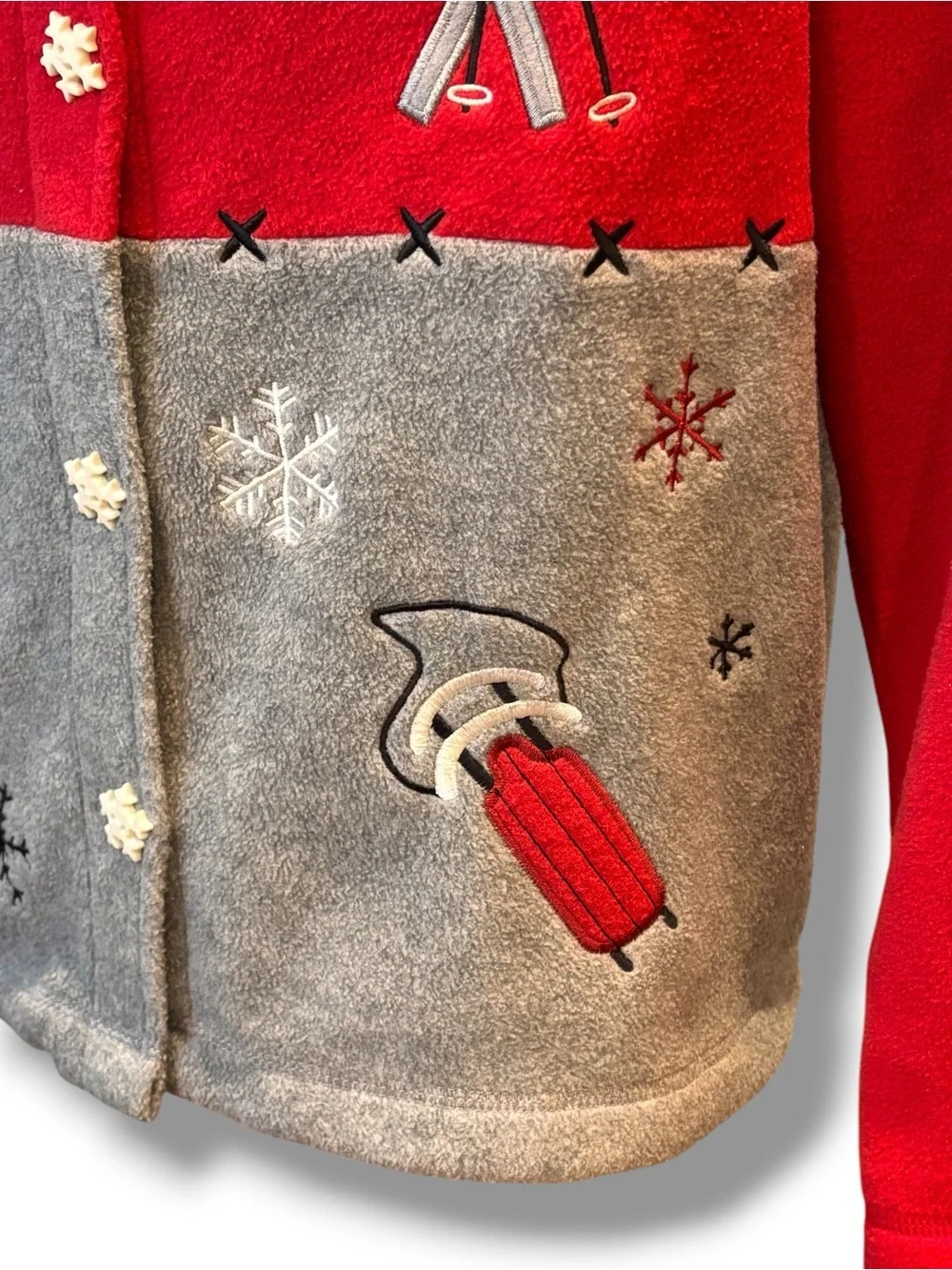 C&B Sport (Croft & Barrow) Woman's Red Christmas Novelty Fleece Jacket Size L